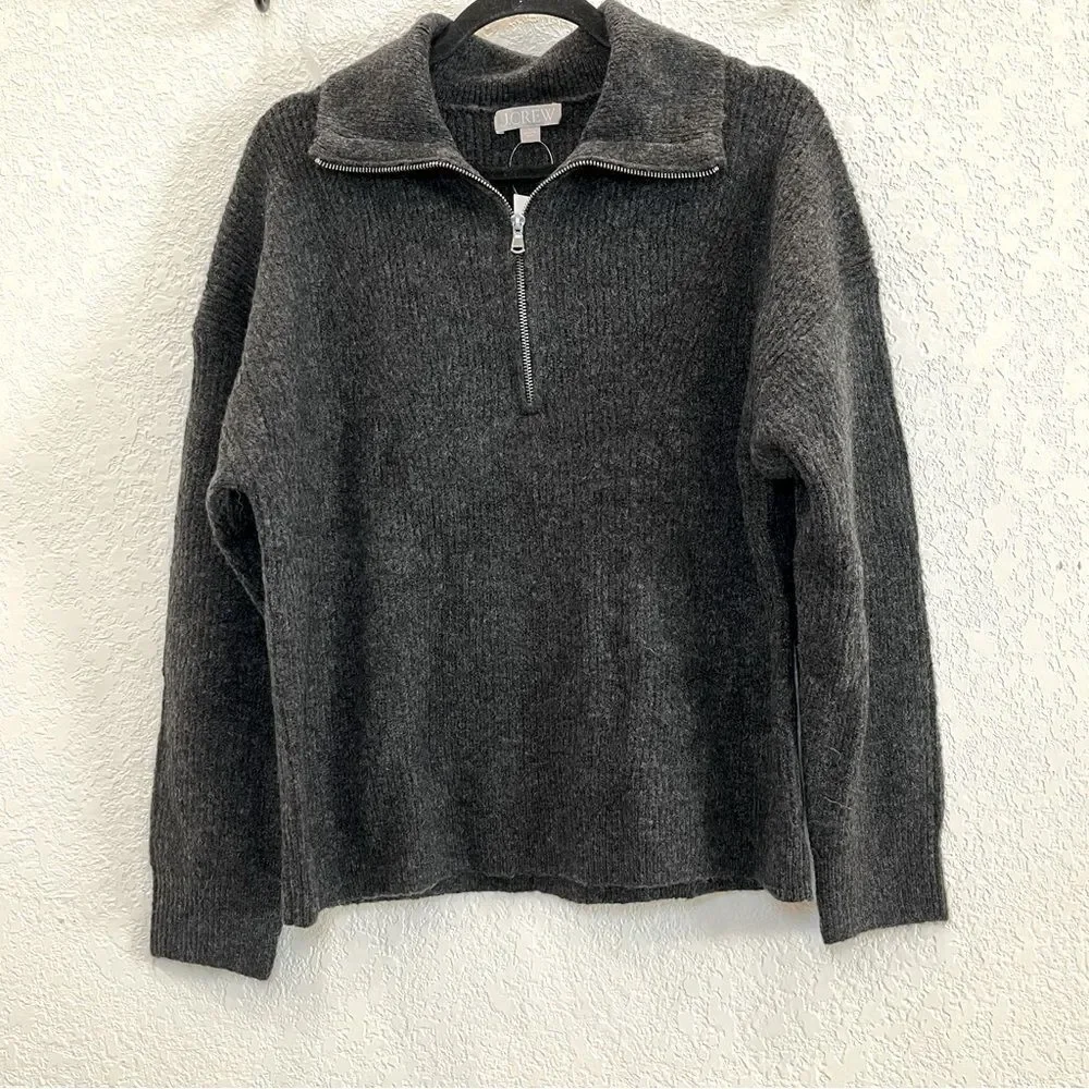 J. Crew Half Zip Stretch Merino Wool Sweater in Heather Charcoal NWT! size Large